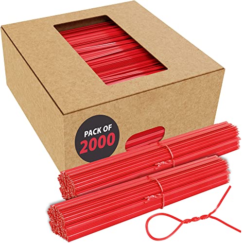 Red Twist Ties for Bags | Bulk 2000 Pack with Dispenser Box | 4' Coated Wire Ties Reusable Bread Twisty Ties for Plastic Bags