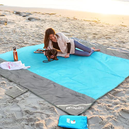 covacure Beach Blanket - Extra Large Beach Blanket Waterproof Sandproof Fits 108”X 85.2' for 8 Adults, Oversized Beach Mat with Zipper Pocket, Outdoor Beach Accessories for Travel, Camping, Hiking