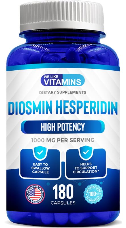 We Like Vitamins Diosmin Hesperidin 1000mg – 180 Capsules – 90 Day Supply - Diosmin and Hesperidin Supplement – Helps to Support Healthy Circulation, Veins, Capillaries, and Lymphatic Drainage