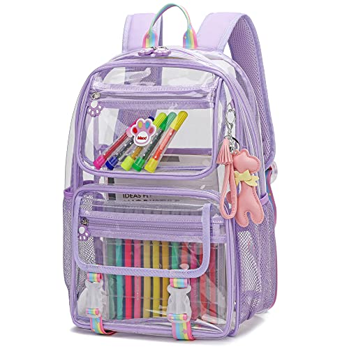 Maod Clear Backpack for Girls, Cute Transparent Heavy Duty Kid School Book Bags with Complimentary Gift (Purple)