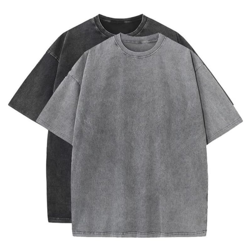 2 Pcs Round Neck Premium Cotton T-Shirt,Mash-Up Cotton T-Shirts Oversized Unisex Short Sleeves Solid Basic Tee Tops