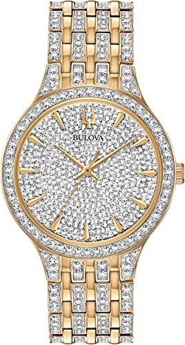 Bulova Ladies' Crystal Phantom Gold Tone Stainless Steel 2-Hand Quartz Watch, 440 Crystals and Pave Dial Style: 98L263