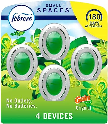 Febreze Small Spaces Air Freshener, Plug in Alternative Air Freshener for Home Long Lasting, Gain Original Scent, Bathroom/ Closet Air Fresheners, Odor Fighter for Strong Odor (4 Count)