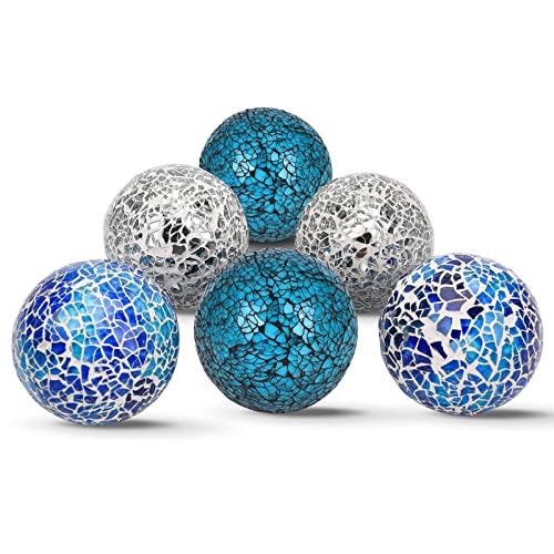 Hiziwimi 6Pcs Decorative Ball Set, 6cm/2.4inch Mosaic Glass Orbs Centerpiece Balls Decoration Glass Solid Ball Mirror Glass Ball for Decorate Bowls Vases Tables Wedding Party (Mixed Color)