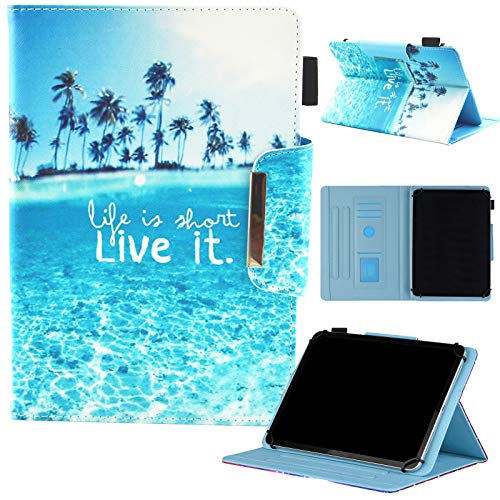 Universal 10 10.1 Inch Android Tablet Case, Dluggs PU Leather Stand Wallet Case Cover for 10 10.1 and All 9.5-10.5 Inch Tablet, Beach