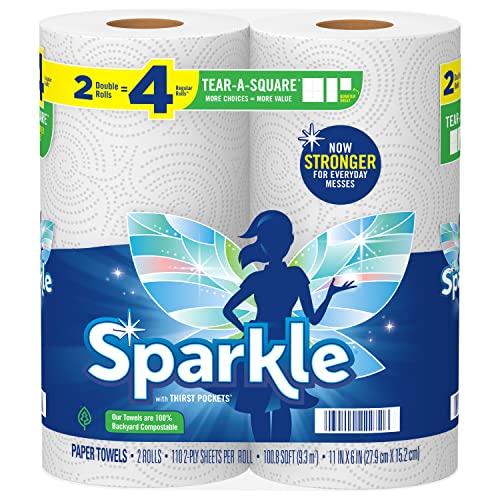 Sparkle Tear-A-Square Paper Towels, 2 Double Rolls = 4 Regular Rolls, 2 Count (Pack of 1)