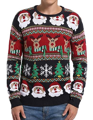 Men's Christmas Festive Cardigan Reindeer Snowman Santa Snowflakes Knitted Ugly Sweater (X-Large, Striped Santa)