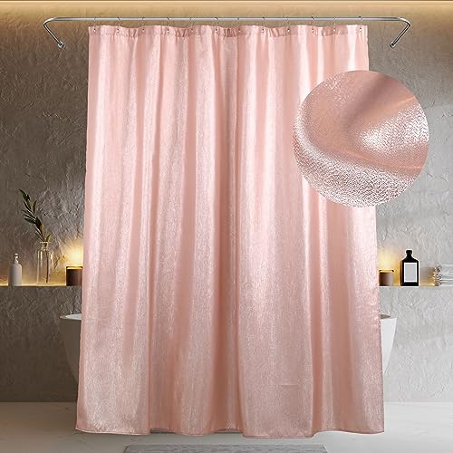 Popkozzi Blush Pink Shower Curtain: Glitter Sparkle Bling Shiny Fabric Shower Curtains for Bathroom - Waterproof Washable Luxury Elegant Fancy Glam Metallic Shimmer Satin Bath Curtain - 72x72