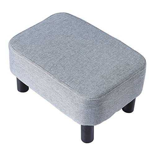 IBUYKE 16.54' Small Footstool Linen Fabric Pouf Ottoman Footrest Modern Home Bedroom Rectangular Stool, with Padded Seat Pine Wood Legs, Gray Blue RF-BD214-D
