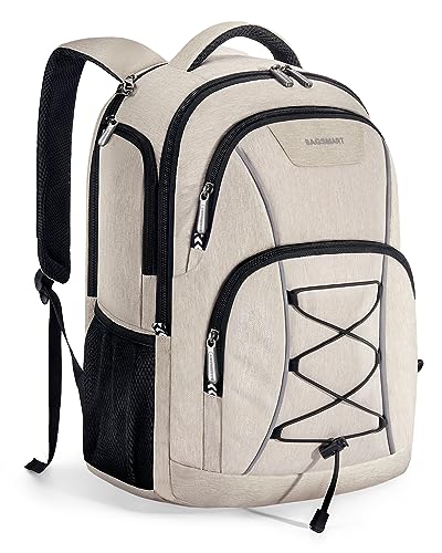 BAGSMART Travel Laptop Backpack, 15.6 inch Anti Theft Laptop Backpack With USB Charger Hole, Water Resistant College bookbag for Women Men, Casual Daily Backpack for travel, Beige