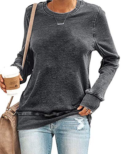 SENSERISE Womens Casual Crewneck Sweatshirt Long Sleeve Solid Color Shirt Soft Lightweight Loose Top(Solid Grey,XL)