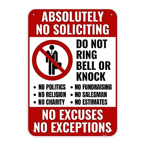 1PC No Soliciting Sign for Home, 10 x 7 Inches - Aluminum - Do Not Knock Please Dont Ring Doorbell - No Silication Solicitors Soliciting Sign for Front Door Home House