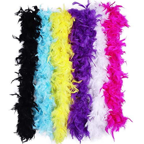 Max Fun 6PCS Feather Boas Party Pack for Adults Assorted Colors 6.6ft Mardi Gras Decorations Womens Girls Costume Boas Dress Up Party Bulk