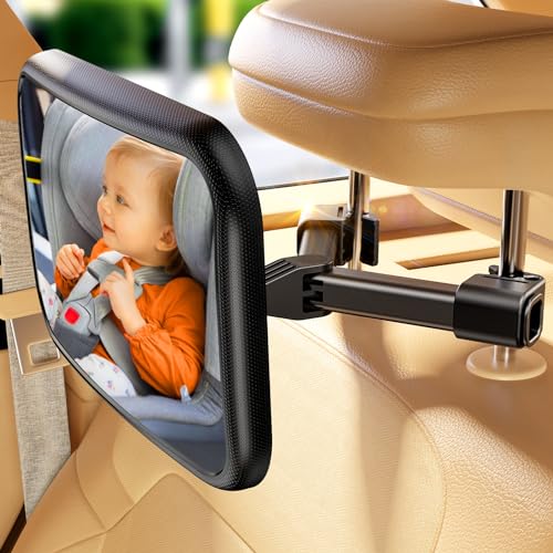 TAZENI Baby Car Mirror for Baby Never Shake Baby Mirror for Car Seat Mirror Rear Facing Hook Clip Design Easy Install Back Seat Mirror for Baby Crystal Clear View ShatterProof