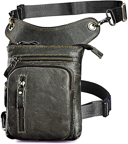 Le'aokuu Mens Genuine Leather Outdoor Sporting Hicking Waist Hip Pack Messenger Shoulder Drop Leg Thigh Bag Pouches For Women G1011 Grey