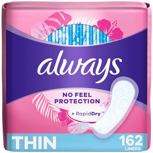 Always Thin Daily Panty Liners For Women, Light Absorbency, Unscented, 162 Count (Packaging May Vary)