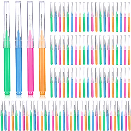 Patelai 100 Pieces Braces Brush for Cleaner Interdental Brush Toothpick Dental Tooth Flossing Head Oral Dental Hygiene Flosser Cleaning Tool (Bright Colors,Multiple Sizes)