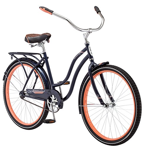 Schwinn Baywood Beach Cruiser Bike for Men Women Adult and Youth, Ages 12 Up or Rider Height 5'4'-6'2', 26-Inch Wheels, Single Speed, Rear Cargo Rack, Navy Blue