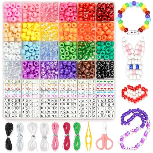 Dowsabel Friendship Bracelet Kit, 24 Colors Bracelet Making Kit Pony Beads for Jewelry Making, Letter Beads Heart Beads for Bracelet Making, Ideal Gifts for Teen Girls Kids Adults