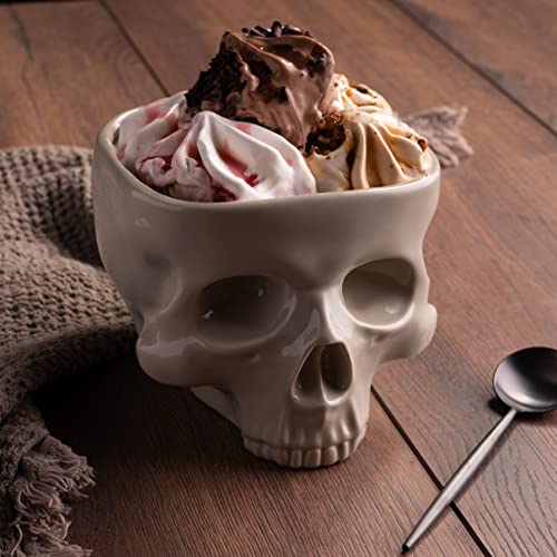 Human Skull Bowl for Eating - Food Safe Skeleton Head Pasta Bowl – Portable Cereal Chalice - Home Bar Candy Server & Punch Dispenser - Retro Gothic Tabletop Ornament – Goth Dining Table Centerpiece