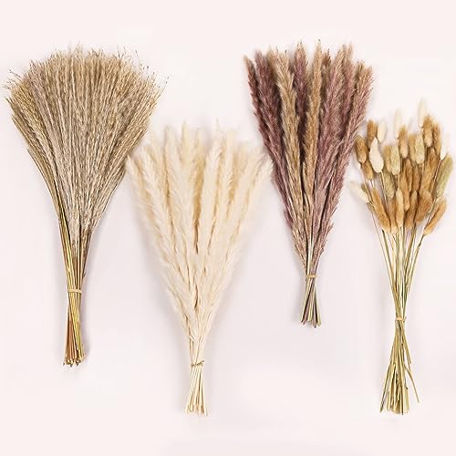 AGIRL Dried Pampas Grass, 110 PCS Pampas Grass Fall Decor Dried Flowers Bouquet for Wedding Boho Flowers Home Table Decor, Rustic Farmhouse Party White & Natural Reed Grass, Bunny Tails Grass