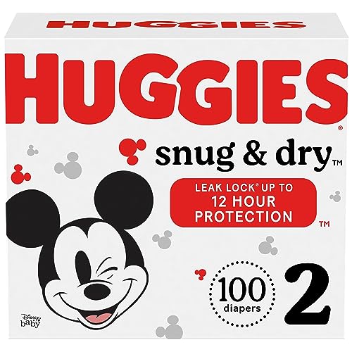 Huggies Size 2 Diapers, Snug & Dry Baby Diapers, Size 2 (12-18 lbs), 100 Count