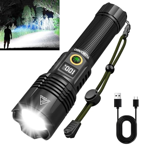 TUBORGO Rechargeable Flashlights High lumens, 900000LM Super Bright LED Tactical Flashlight, Zoomable, IPX6 Waterproof, 6 Modes, Powerful Handheld Flash Light for Emergencies, Camping, Hiking