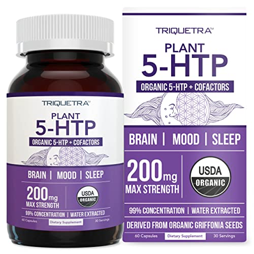 Organic 5-HTP - 200 mg | 99% 5HTP Concentration, Plus Cofactor Vitamin B6 & Lion’s Mane | Water Extracted from Organic Griffonia Seeds | Supports Mood, Cognition & Sleep (60 Capsules | 30 Servings)