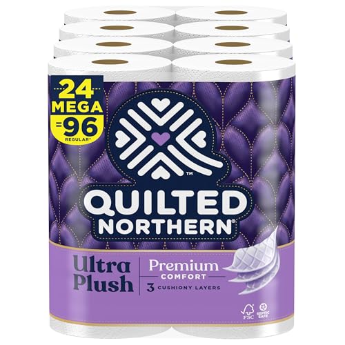 Quilted Northern Ultra Plush Toilet Paper, 24 Mega Rolls = 96 Regular Rolls, 3X Thicker*, 3 Ply Soft Toilet Tissue