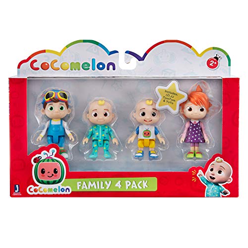 Cocomelon Friends & Family, 4 Figure Pack - 3 Inch Character Toys - Features Two Baby JJ Figures (Tee and Onesie), Tomtom, and YoYo