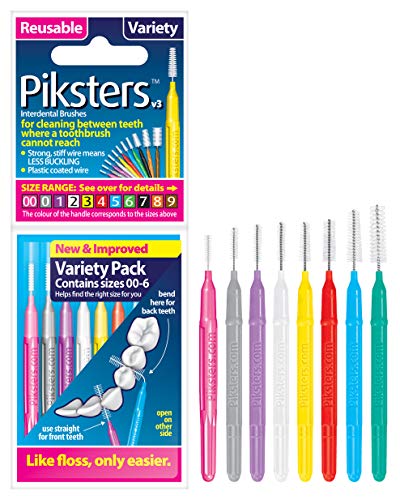 Piksters Interdental Brush 8 Brush Variety Pack | For Brushing between Teeth | Size 00, 0, 1-6.