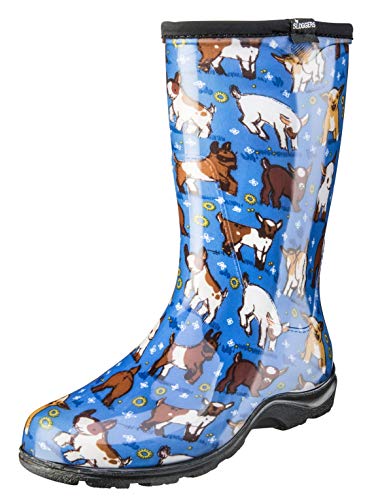 Sloggers Waterproof Garden Rain Boots for Women - Cute Mid-Calf Mud & Muck Boots with Premium Comfort Support Insole, (Goats Sky Blue), (Size 7)