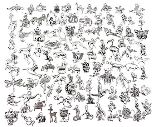 ALIMITOPIA Zoo Animals Charms,Alloy Multistyle Creatures Insects Birds Charm Pendant for DIY Jewelry Making Accessaries(100pcs,Antique Silver Tone)