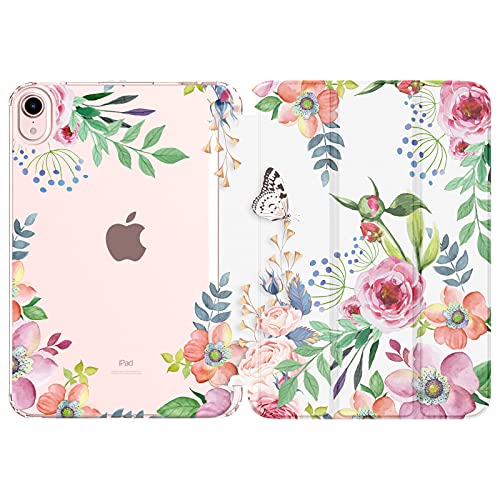 MoKo Case Fit New iPad Mini 6 2021 (6th Generation 8.3-inch), Soft TPU Translucent Frosted Back Cover Slim Smart Shell Stand Folio Case for iPad Mini, Auto Wake/Sleep, Fragrant Flowers