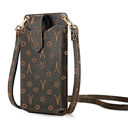 Peacocktion Small Crossbody Cell Phone Purse for Women, Lightweight Mini Shoulder Bag Wallet with Credit Card Slots (Brown Flora)