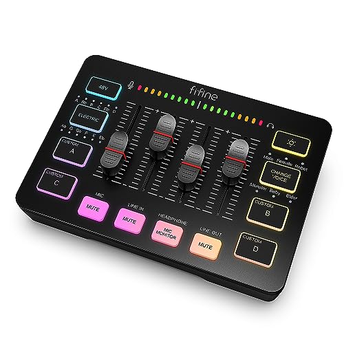 FIFINE Gaming Audio Mixer, Streaming RGB PC Mixer with XLR Microphone Interface, Individual Control, Volume Fader, Mute Button, 48V Phantom Power, for Podcast/Recording/Vocal/Game Voice-AmpliGame SC3