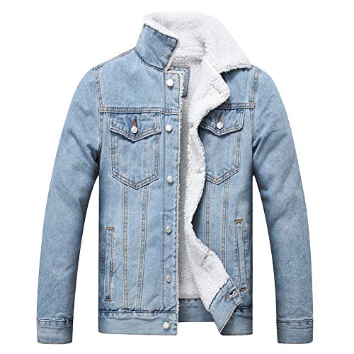 LZLER Men's Fleece Jean Jacket Winter Cotton Sherpa Lined Denim Trucker Jacket(805lightBlue,L)