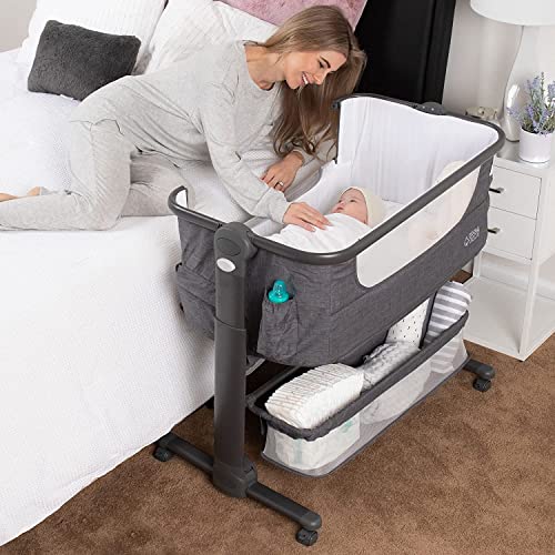 KoolerThings Baby Bassinet, Bedside Sleeper for Baby, Easy Folding Portable Crib with Storage Basket for Newborn, Bedside Bassinet, Comfy Mattress/Travel Bag Included (Bassinet)