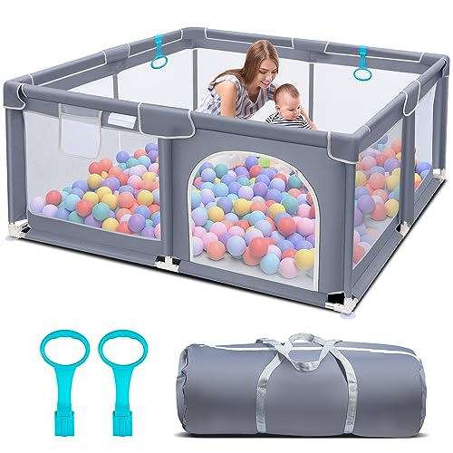 Suposeu Baby Playpen, Play Pen for Kids Activity Center, Large Baby Playard for Indoor and Outdoor, Sturdy Safety Baby Fence with Soft Breathable Mesh for Toddler (50 Inch×50 Inch, Grey)