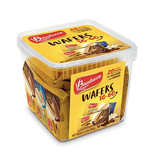 Bauducco Chocolate & Vanilla Wafer Cookies - Convenient Single Serve Wafer Cookies With 3 Layers of Cream - Delicious Sweet Snack on the go or Dessert 28.2oz (Pack of 20)