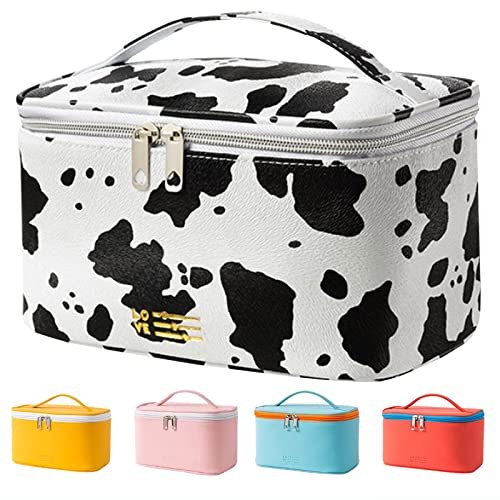 Meiyuuo Cute Makeup Bag Small Cosmetic Bags for Women Ladies Medium Pouch Toiletry Bag PU Waterproof Organizer (Cow Print)