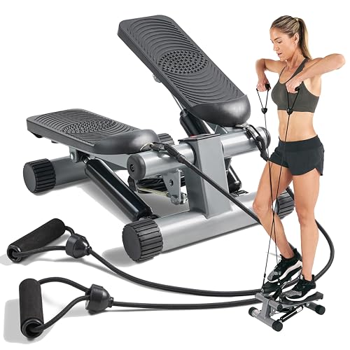 Sunny Health & Fitness Steppers for Exercise At Home Mini Stair Stepper with resistance bands Stair Cardio Workout Equipment Stair Climber Digital Monitor - NO. 012-S