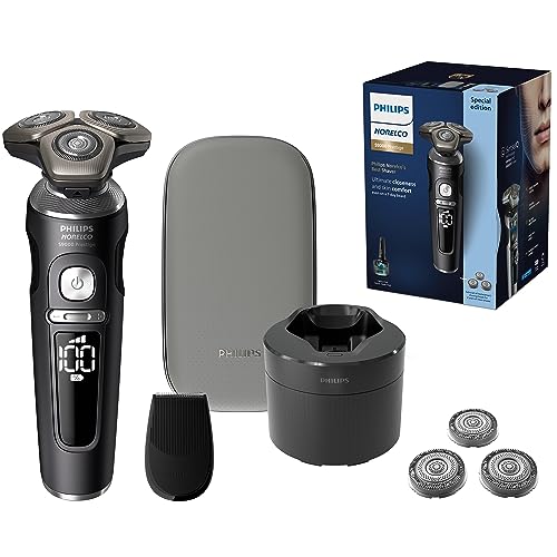 Philips Norelco S9000 Prestige Rechargeable Wet & Dry Shaver with Bonus Set of Replacement Shaving Heads, SP9840/90