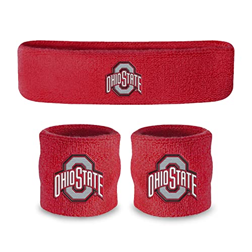 Suddora Ohio State University Headband and Wristband Set, Athletic Cotton Terry Cloth Sweatbands for School Basketball, Tennis, Football and Baseball (1 Headband and 2 Wristbands)