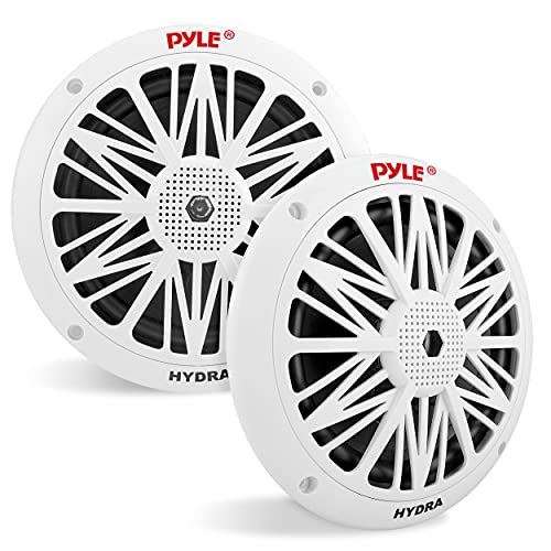 Pyle 6.5 Inch Dual Marine Speakers - 2 Way Waterproof and Weather Resistant Outdoor Audio Stereo Sound System with 200 Watt Power, Poly Carbon Cone and Butyl Rubber Surround - 1 Pair - PLMR62 (White)