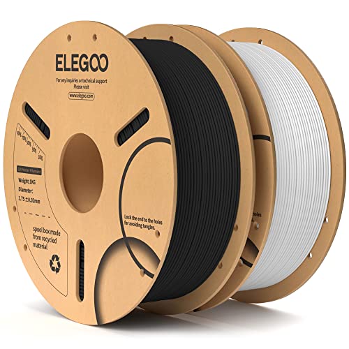 ELEGOO PLA Filament 1.75mm Black & White 2KG, 3D Printer Filament Dimensional Accuracy +/- 0.02mm, 2 Pack 1kg Cardboard Spool(2.2lbs) 3D Printing Filament Fits for Most FDM 3D Printers