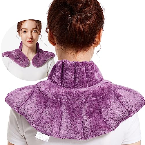 RelaxCoo Microwavable Heating Pad for Neck Shoulders and Back, Microwave Heated Neck Wrap with Moist Heat, Weighted Neck Warmer, Purple, Lavender Scented