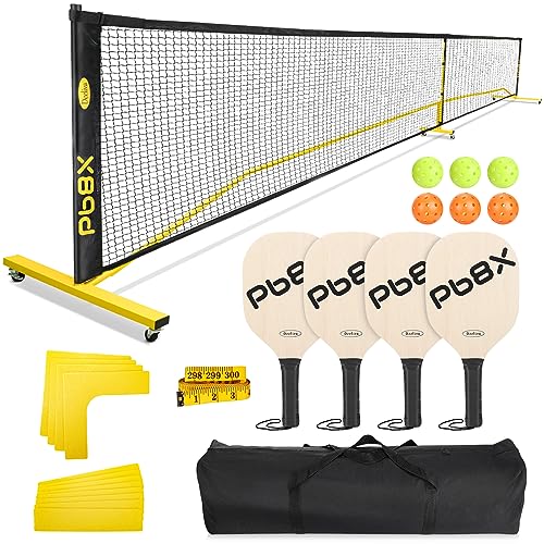 Deeliva Pickleball Set Net with Wheels Driveway Portable Pickle Ball Nets 22ft Regulation Size with 4 Paddles, 6 Pickle Balls, Court Line, Carry Bag, Heavy Duty Frame Outdoor Indoor Home