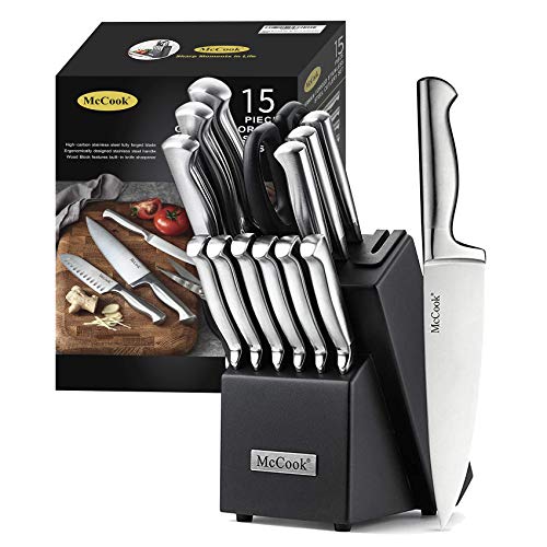 McCook Knife Sets, German Stainless Steel Knife Block Sets with Built-in Sharpener