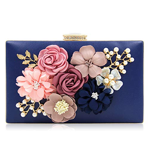 Milisente Evening Bag for Women, Flower Wedding Evening Clutch Purse Bride Floral Clutch Bag(Blue)